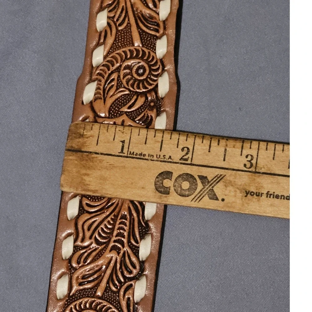 Vintage‎ Flying E Ranch Tooled Leather Belt Floral Western Cowboy Press 36